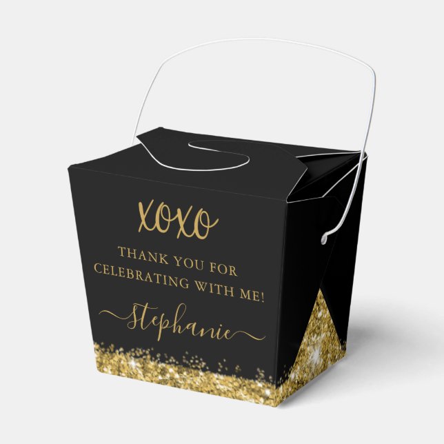 Black Gold Glitter Confetti Mini Takeout Favour Favor Box (Front Side)