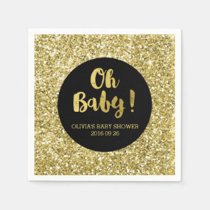 Black Gold Glitter Confetti Oh Baby Baby Shower Napkin