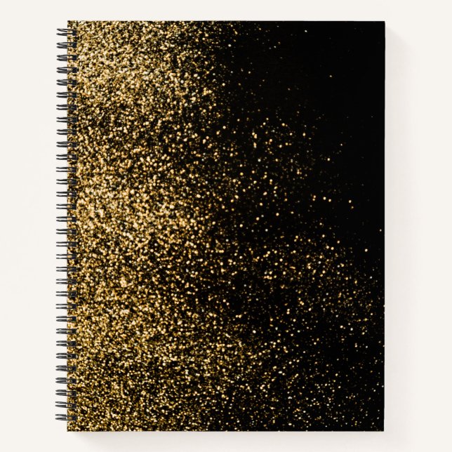 Black Gold Glitter Cute Modern Girls Notebook (Front)