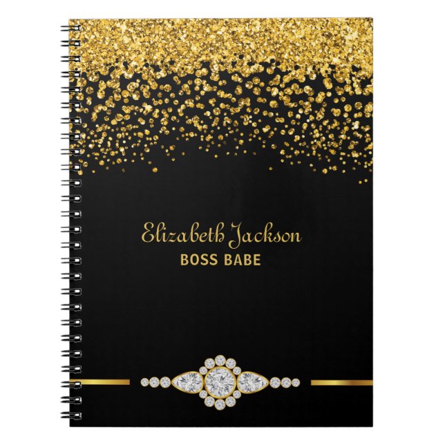 Black Gold Glitter Diamond Luxe Notebook (Front)