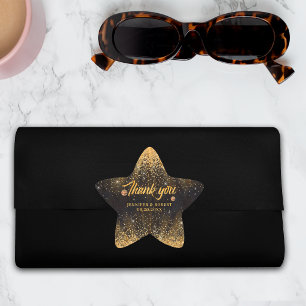 Black Gold Glitter Disco Balls Wedding Thank You Star Sticker