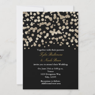 Black & Gold Glitter Dot Modern Wedding Invitation