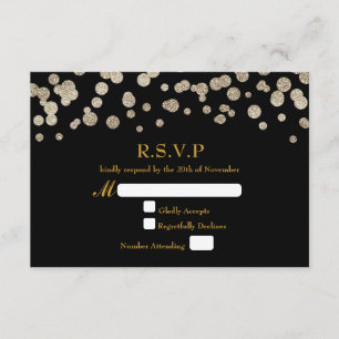Black & Gold Glitter Dot Modern Wedding RSVP card