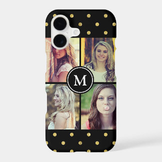 Black Gold Glitter Dots Photo Collage Monogrammed