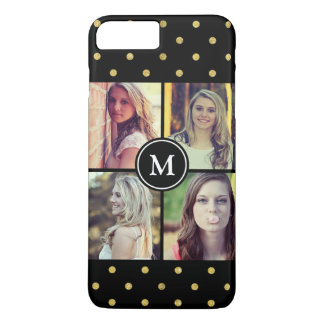 Black Gold Glitter Dots Photo Collage Monogrammed Case-Mate iPhone Case