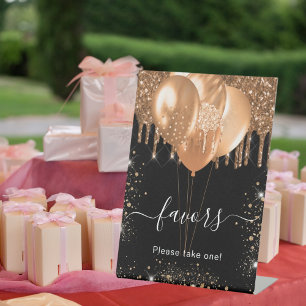 Black gold glitter drips favours guest sign