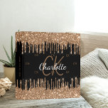Black gold glitter drips monogram initials name  binder<br><div class="desc">A classic black background. Faux gold glitter drips, paint dripping look as decoration. Personalize and add a name and monogram initials. Your initials as a background pattern. Add your text on the spine. The name is written with a modern hand lettered style script. Perfect for school homework, work, office, back...</div>