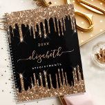 Black gold glitter drips monogram name 2025 planner<br><div class="desc">An elegant black background with faux gold glitter drips, paint dripping look. Personalize and add a year, name and a title. The name is written with a golden large modern hand lettered style script. Perfect for school, work or organizing your personal/family life. To keep the swashes only delete the sample...</div>