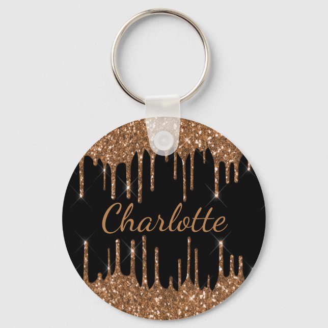 Black gold glitter drips name sparkle keychain (Front)