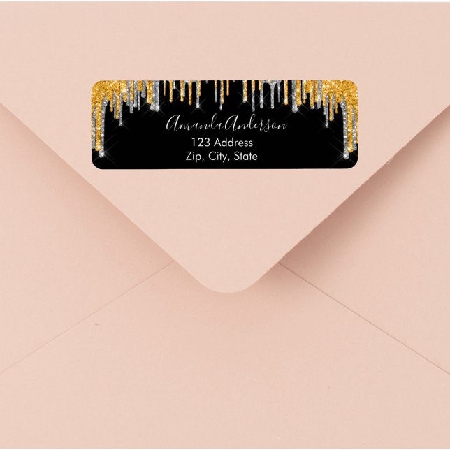 Black gold glitter drips silver return address (Creator Uploaded)