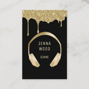 Black Gold Glitter drop headphones Business Card