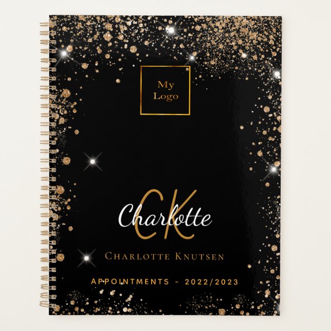 Black gold glitter dust business logo 2024 planner (Front)