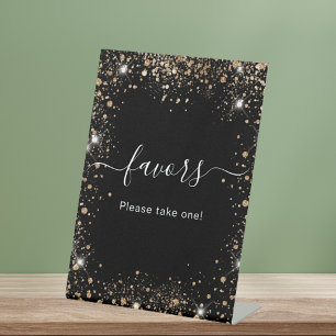 Black gold glitter dust favours sign