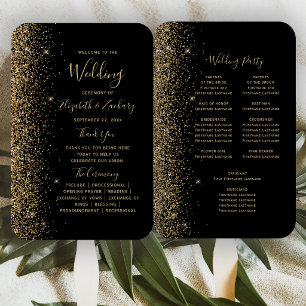 Black Gold Glitter Edge Wedding Program Hand Fan