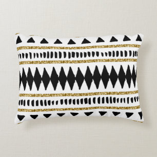 Black Gold Glitter Ethnic Pattern Accent Pillow