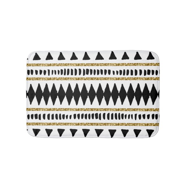 Black Gold Glitter Ethnic Pattern Bath Mat (Front)