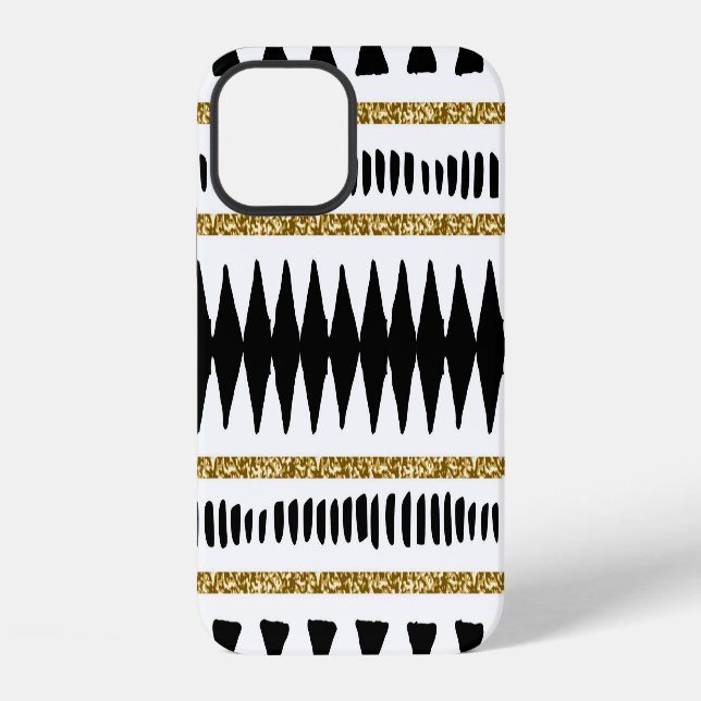 Black Gold Glitter Ethnic Pattern iPhone Case (Back)
