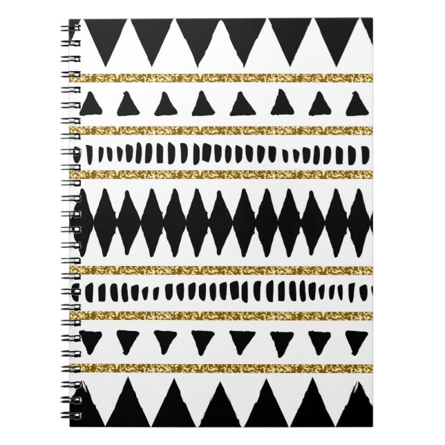 Black Gold Glitter Ethnic Pattern Notebook (Front)