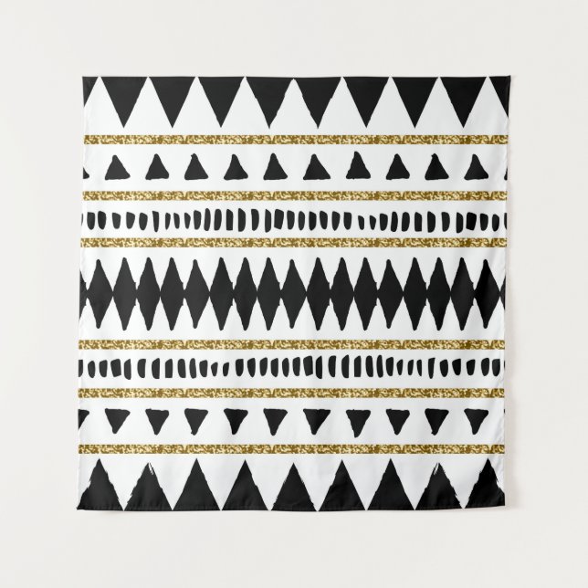 Black Gold Glitter Ethnic Pattern Tapestry (Front)
