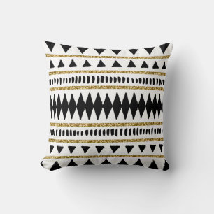 Black Gold Glitter Ethnic Pattern Throw Pillow