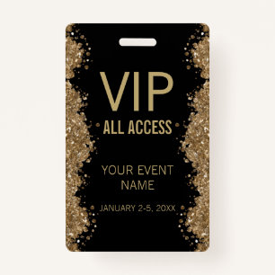 Black Gold Glitter Event VIP All Access Pass ID Badge