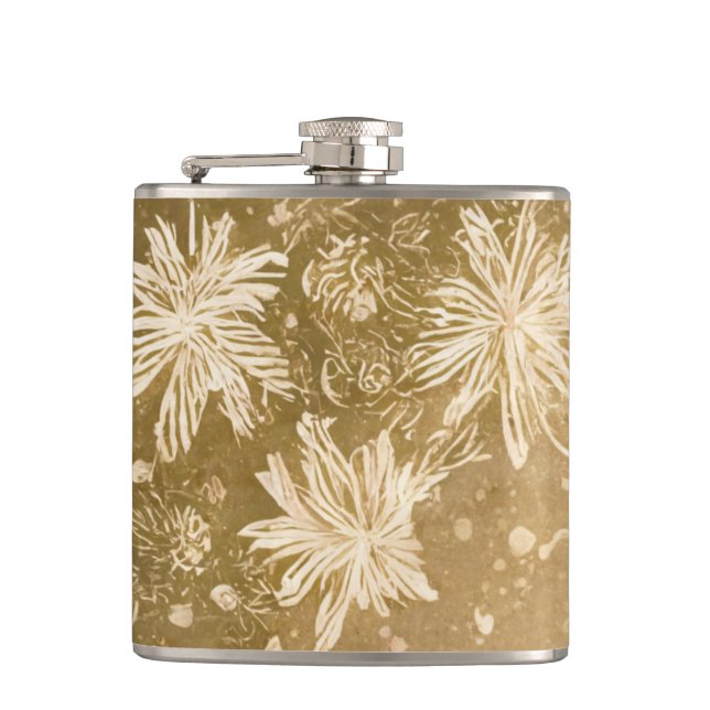 Black Gold Glitter Faux Foil Confetti Hip Flask (Front)