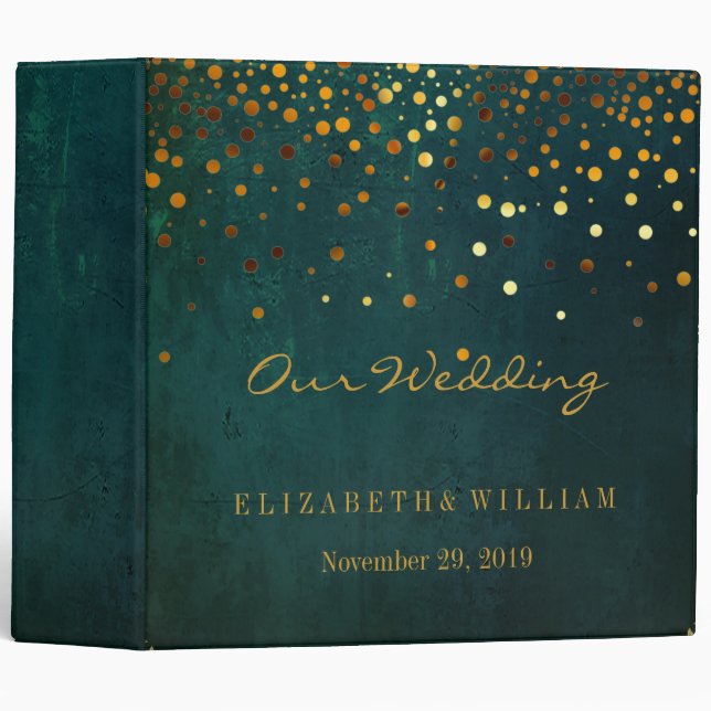 Black Gold Glitter Faux Foil Confetti Personalize Binder (Front/Spine)