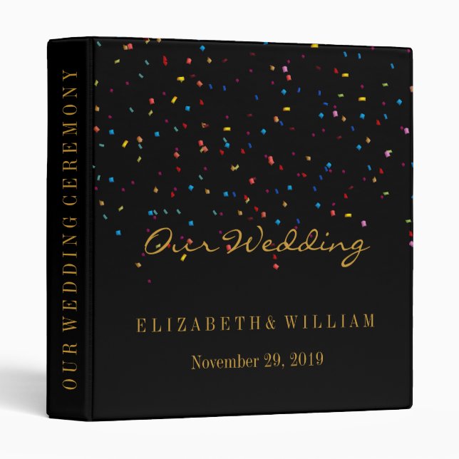 Black Gold Glitter Faux Foil Confetti Personalize  Binder (Front/Spine)