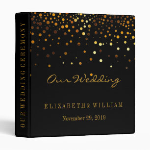 Black Gold Glitter Faux Foil Confetti Personalize Binder