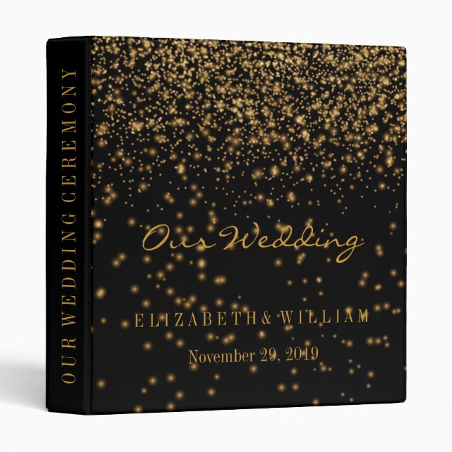 Black Gold Glitter Faux Foil Confetti Personalize  Binder (Front/Spine)