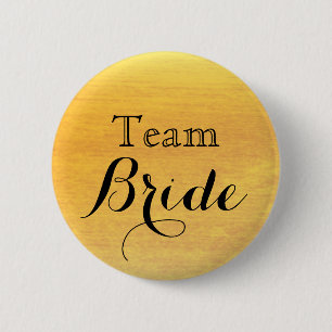 Black Gold Glitter Faux Foil Wedding Team Bride 2 Inch Round Button