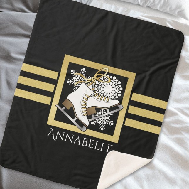 Black Gold Glitter Figure Skating / Ice Skating Sherpa Blanket (Creator Uploaded)