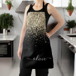 Black Gold Glitter Girly Monogram Name Apron<br><div class="desc">Black and Gold Sparkle Glitter Brushed Metal Monogram Name Apron. This makes the perfect sweet 16 birthday,  wedding,  bridal shower,  anniversary,  baby shower or bachelorette party gift for someone that loves glam luxury and chic styles.</div>