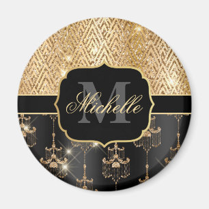 Black & Gold Glitter Glam Chandeliers & Art Deco Magnet