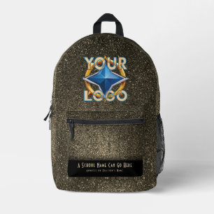 Black & Gold Glitter Glam Stylish Company Logo  Printed Backpack