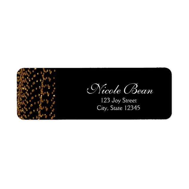 Black & Gold Glitter Glamour Chic Address Labels (Front)