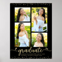 Black Gold Glitter Graduation 4 Photo Script Heart
