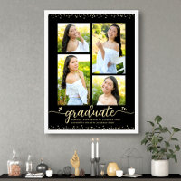 Black Gold Glitter Graduation 4 Photo Script Heart