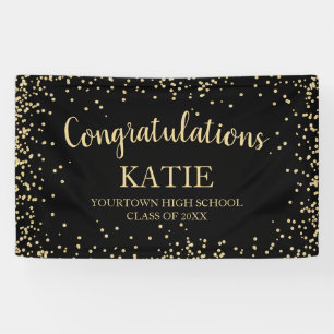Black Gold Glitter Graduation Congratulations Banner