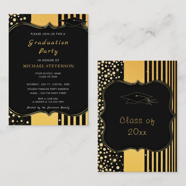 Black Gold Glitter Graduation Invitation Example (Front/Back)