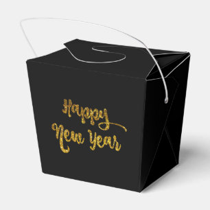 Black & Gold Glitter Happy New Year Favour Box