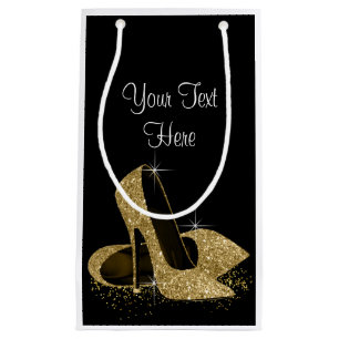 Black Gold Glitter High Heel Shoes Small Gift Bag