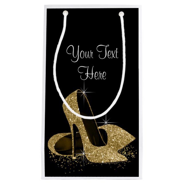 Black Gold Glitter High Heel Shoes Small Gift Bag (Front)