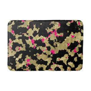 Black Gold Glitter Hot Pink Abstract Peeling Glam Bath Mat
