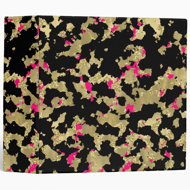 Black Gold Glitter Hot Pink Abstract Peeling Glam Binder (Front/Spine)