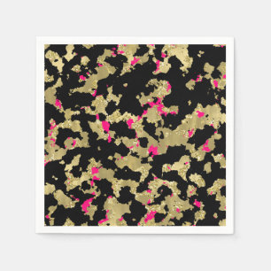 Black Gold Glitter Hot Pink Abstract Peeling Glam Napkin