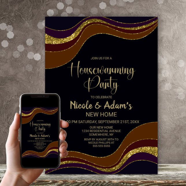 Black Gold Glitter Housewarming Party Invitation (Creator Uploaded)
