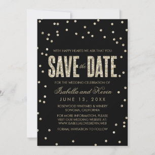 Black & Gold Glitter Look Confetti Save the Date