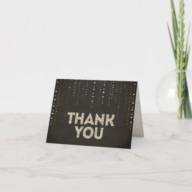 Black & Gold Glitter Look Thank You Card (Front)