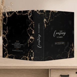 Black & Gold Glitter Marble Elegant Chic Business Binder